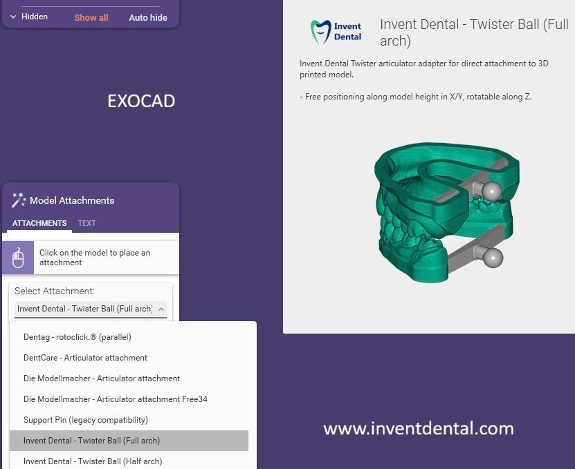Invent Dental Twister Ball attachment in Exocad Model Attachments library